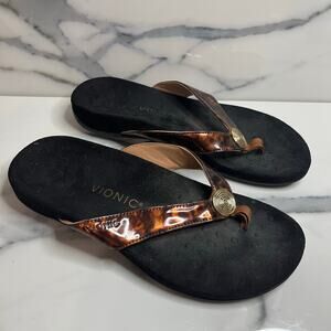 Vionic Women's Brown Tortoise Hilda Thong Flip Flop Sandal Sz 9.5 Comfort